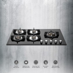 Kaff Kh 86 Br 53 Powerful Brass Burners Auto Ignition Cast Iron Grills Metal Knobs Built In Hob Glass Automatic Hob 5 Burners