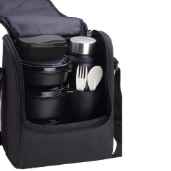 Oliveware Teso Lunch Box with Bottle Black 3 Stainless Steel Containers and Pickle Box and Assorted Steel Bottle