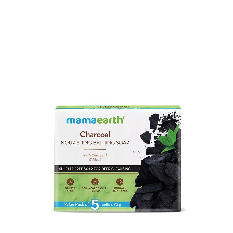 Mamaearth Charcoal Nourishing Soap With Charcoal and Mint for Deep Cleansing 5x75g