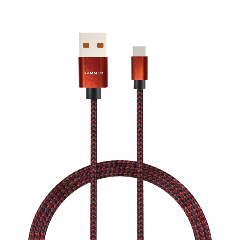 Hammer Unbreakable 3.1A Fast Charging Braided Type C Cable 1 Meter (Red)