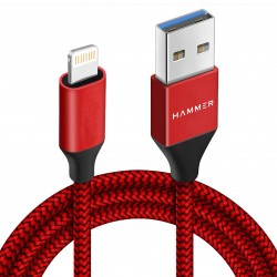 Hammer Unbreakable 3.1A Fast Charging Braided LIGHTNING Cable 1 Meter (Red)