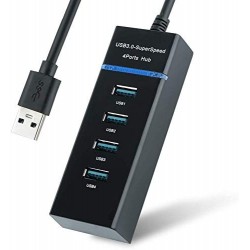 Hi-Speed USB 3.0 4 Port Hub for Android Mobiles Tablets iPhone Ipads Laptops Computers MP3 Players and Gaming Consoles Black