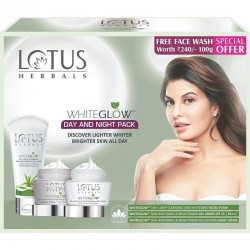 Lotus Herbals – WhiteGlow Day & Night Pack With WhiteGlow 3-in-1 Skin Whitening Free   Face Wash Worth Rs.240 (120gm+100gm)