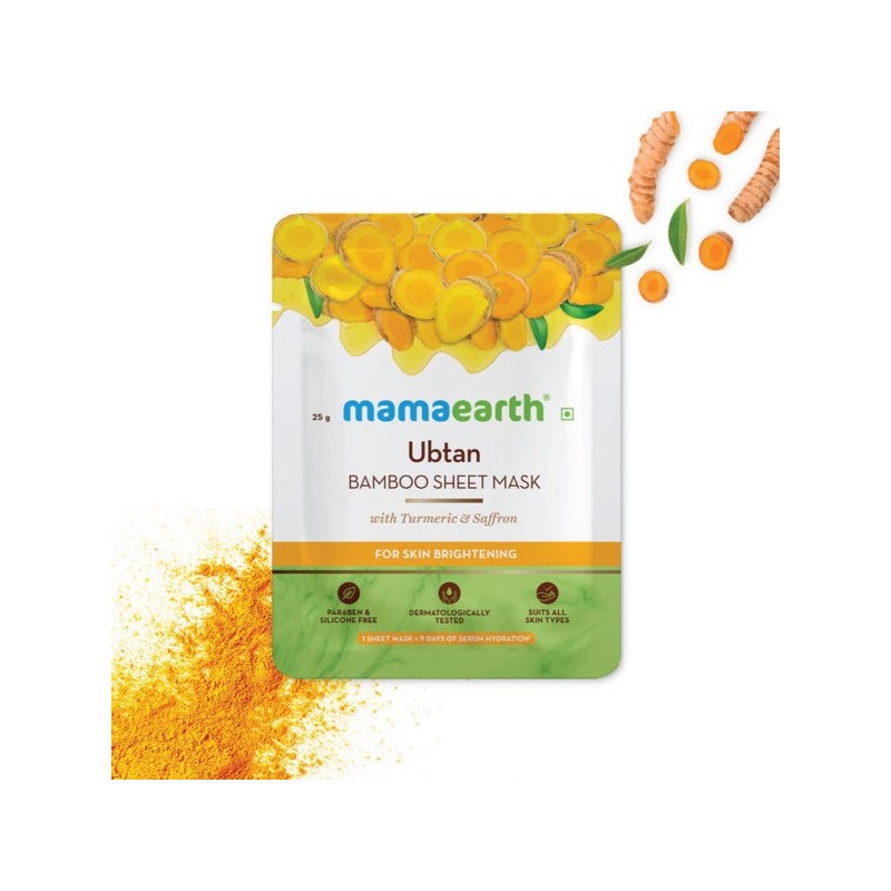 Mamaearth Ubtan Bamboo  Sheet Mask with Turmeric & Saffron for Skin Brightening 25 g