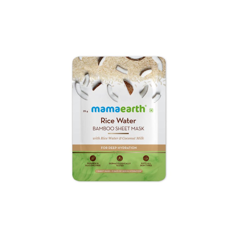 Mamaearth Rice Water Bamboo  Sheet Mask with Rice Water & Coconut Milk for Deep Hydration (25g)