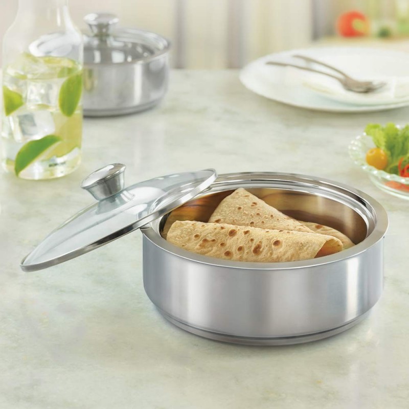 Borosil Stainless Steel Insulated Roti Server 1.1 Litres Silver